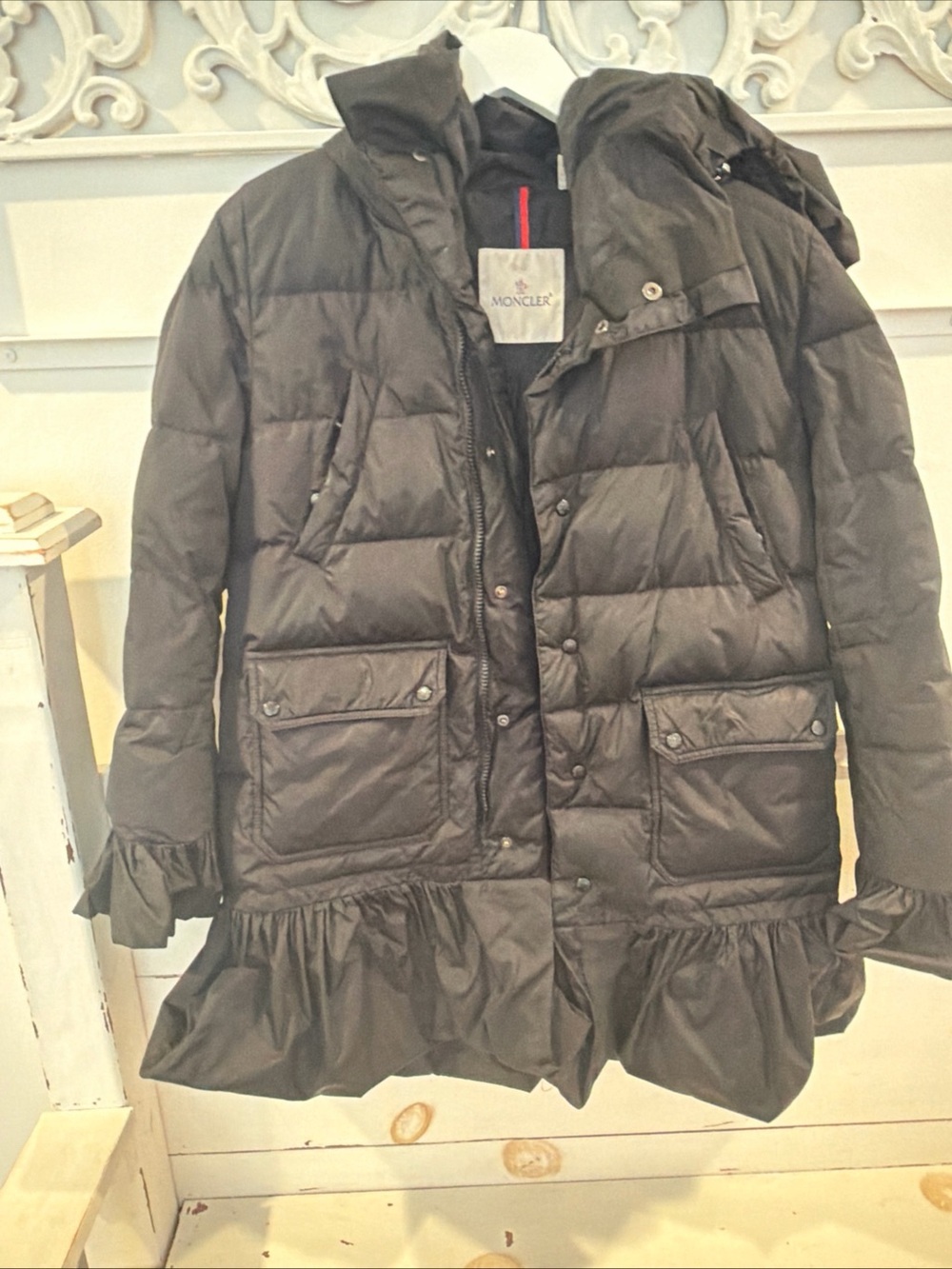 Moncler Black Ruffle-Hem Puffer Jacket - Picture 10 of 12